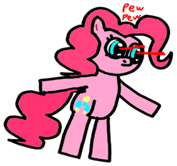 Size: 455x427 | Tagged: safe, artist:anonymous, pinkie pie, earth pony, pony, /pnk/, aggie.io, bipedal, eye beams, female, open arms, pew pew, simple background, solo, t pose, text