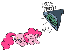 Size: 524x410 | Tagged: safe, artist:algoatall, artist:anonymous, pinkie pie, earth pony, pony, /pnk/, aggie.io, eyes closed, female, floppy ears, mare, onomatopoeia, simple background, sleeping, smiling, solo, sound effects, speaker, zzz