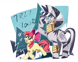 Size: 1958x1548 | Tagged: safe, artist:fan_silversol, imported from derpibooru, apple bloom, zecora, earth pony, pony, zebra, female, filly, foal, mare, sunglasses