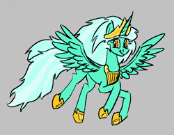 Size: 898x697 | Tagged: safe, artist:sufficient, lyra heartstrings, alicorn, pony, aggie.io, crown, female, flying, jewelry, mare, regalia, simple background, smiling, spread wings, wings