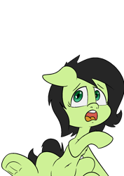 Size: 1000x1414 | Tagged: safe, artist:happy harvey, imported from derpibooru, oc, oc only, oc:filly anon, earth pony, belly button, ears back, earth pony oc, female, filly, floppy ears, frog (hoof), phone drawing, scared, simple background, solo, transparent background, underhoof