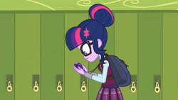 Size: 3410x1920 | Tagged: safe, imported from derpibooru, screencap, sci-twi, twilight sparkle, equestria girls, friendship games, female, glasses, high res, lockers, magic capture device, solo