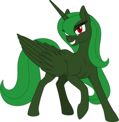 Size: 2151x2200 | Tagged: safe, artist:grypher, imported from derpibooru, oc, oc only, oc:evening "eve" canter, alicorn, pony, fallout equestria, green alicorn (fo:e), grin, looking at you, raised hoof, simple background, smiling, smug, solo, transparent background, vector