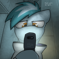 Size: 800x800 | Tagged: safe, artist:captainhoers, imported from derpibooru, oc, oc only, oc:concorde, pegasus, pony, the sunjackers, cellphone, dialogue, flip phone, hoof hold, looking at something, offspring, parent:soarin', parent:spitfire, parents:soarinfire, phone, solo
