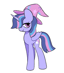 Size: 877x1000 | Tagged: safe, artist:risswm, imported from derpibooru, trixie, twilight sparkle, alicorn, pony, female, fusion, hat, mare, simple background, twilight sparkle (alicorn), white background, wizard hat
