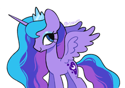 Size: 1420x1000 | Tagged: safe, artist:risswm, imported from derpibooru, princess luna, alicorn, pony, female, mare, simple background, smiling, solo, toy interpretation, white background