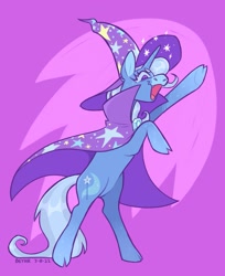 Size: 1143x1400 | Tagged: safe, artist:beyhr, imported from derpibooru, trixie, pony, unicorn, cloven hooves, open mouth, rearing, smiling, solo, sparkles