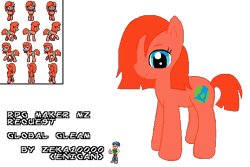 Size: 576x384 | Tagged: safe, artist:zeka10000, imported from derpibooru, oc, oc:enigan, oc:global gleam, earth pony, human, pony, earth pony oc, female, mare, pixel art, request, requested art, rpg maker, simple background, solo, sprite, sprite sheet, text, transparent background
