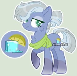 Size: 2238x2212 | Tagged: safe, artist:stormcloud-yt, imported from derpibooru, oc, oc only, oc:lemon ice, earth pony, pony, base used, chest fluff, clothes, coat markings, female, mare, offspring, parent:double diamond, parent:limestone pie, parents:limediamond, raised hoof, scarf, simple background, smiling, socks (coat markings)