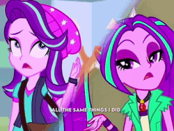 Size: 1440x1080 | Tagged: safe, edit, edited screencap, imported from derpibooru, screencap, adagio dazzle, aria blaze, sonata dusk, starlight glimmer, sunset shimmer, equestria girls, mirror magic, rainbow rocks, spoiler:eqg specials, animated, clothes, cute, cutie mark on clothes, eyes closed, female, geode of empathy, jacket, jewelry, leather, leather jacket, magical geodes, necklace, one eye closed, open mouth, open smile, smiling, sonatabetes, sound, statue, text, the dazzlings, tiktok, webm