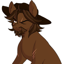 Size: 633x646 | Tagged: safe, artist:delzol, imported from derpibooru, mccree, earth pony, pony, bust, eye scar, hat, male, overwatch, ponified, scar, simple background, solo, stallion, transparent background