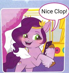 Size: 648x680 | Tagged: safe, edit, imported from derpibooru, pipp petals, pegasus, pony, blushing, cellphone, g5, hoof hold, implied porn, meme, phone, pipp approves, reaction image, smartphone, text edit