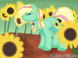 Size: 1600x1200 | Tagged: safe, artist:azure-quill, imported from derpibooru, oc, oc only, earth pony, pony, female, flower, mare, solo, sunflower