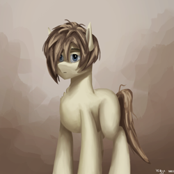 Size: 1500x1500 | Tagged: safe, artist:vezja, imported from derpibooru, oc, abstract background, chest fluff, commission, male, missing cutie mark, shy, signature, simple background, solo, stallion, standing