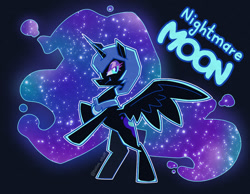 Size: 1200x929 | Tagged: safe, artist:talimingi, imported from derpibooru, nightmare moon, alicorn, pony, black background, chibi, pose, raised hoof, simple background, solo, spread wings, wings