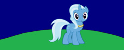 Size: 1280x522 | Tagged: safe, artist:disneyponyfan, imported from derpibooru, trixie, pony, unicorn, :o, female, full body, hooves, horn, looking at you, mare, open mouth, solo, standing, story in the source, tail, two toned mane, two toned tail