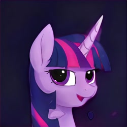 Size: 1024x1024 | Tagged: safe, imported from derpibooru, pony, ai content, ai generated, bust, generator:thisponydoesnotexist, horn, not twilight sparkle, open mouth, open smile, portrait, simple background, smiling, solo