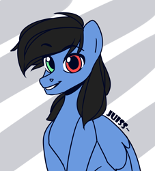 Size: 1959x2160 | Tagged: safe, artist:juiss, imported from derpibooru, oc, oc:glorious shark, pegasus, pony, heterochromia, looking at you, smiling