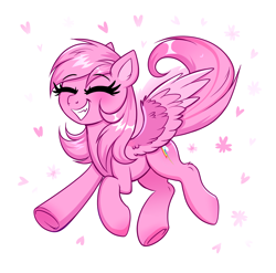 Size: 3348x3306 | Tagged: safe, artist:confetticakez, imported from derpibooru, rainbow dash, pegasus, pony, cute, dashabetes, eyes closed, grin, heart, meme, pink, pink rainbow dash, recolor, simple background, smiling, solo, white background