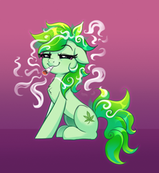 Size: 3564x3849 | Tagged: safe, artist:confetticakez, imported from derpibooru, oc, oc only, oc:stoney poney, earth pony, pony, blunt, drugs, female, high, mare, marijuana, smoke, solo