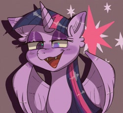 Size: 1876x1732 | Tagged: safe, artist:usapipoyoyo, imported from derpibooru, twilight sparkle, alicorn, pony, cutie mark, fangs, female, horn, lidded eyes, mare, mismatched eyes, open mouth, sharp teeth, solo, teeth, twilight sparkle (alicorn), wings