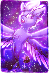 Size: 1000x1500 | Tagged: safe, artist:shad0w-galaxy, imported from derpibooru, oc, oc only, oc:shadow galaxy, pegasus, pony, belly button, chest fluff, ear fluff, flying, happy, open mouth, smiling, solo, spread wings, wings