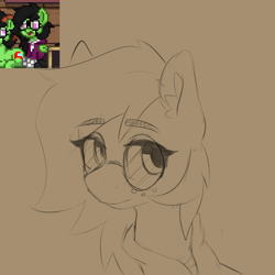 Size: 828x827 | Tagged: safe, alternate version, artist:zebra, oc, oc only, oc:filly anon, pegasus, pony, pony town, amogus, among us, clothes, ear fluff, eyebrows, eyebrows visible through hair, female, filly, freckles, glasses, hoodie, round glasses, solo