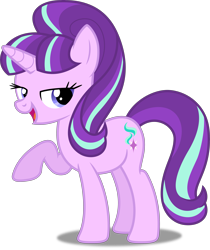 Size: 4199x5000 | Tagged: safe, artist:dashiesparkle edit, artist:kysss90, edit, imported from derpibooru, starlight glimmer, pony, unicorn, season 5, the cutie map, female, lidded eyes, looking at you, mare, multicolored mane, multicolored tail, open mouth, open smile, raised hoof, s5 starlight, simple background, smiling, solo, tail, transparent background, vector