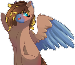 Size: 769x668 | Tagged: safe, artist:stormcloud-yt, imported from derpibooru, oc, oc only, pegasus, pony, blushing, chest fluff, colored wings, ear fluff, female, hair over one eye, mare, pegasus oc, simple background, solo, transparent background, two toned wings, wings