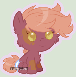 Size: 1452x1474 | Tagged: safe, artist:stormcloud-yt, imported from derpibooru, oc, oc only, oc:oliver, earth pony, pony, baby, baby pony, base used, cheek fluff, chest fluff, earth pony oc, offspring, parent:apple bloom, parent:tender taps, parents:tenderbloom, simple background, sitting, smiling, solo