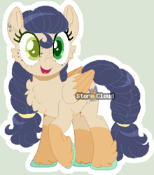 Size: 326x370 | Tagged: safe, artist:stormcloud-yt, imported from derpibooru, oc, oc only, pony, base used, chest fluff, colored wings, ear piercing, earring, eyelashes, feathered fetlocks, freckles, jewelry, offspring, parent:applejack, parent:soarin', parents:soarinjack, piercing, raised hoof, simple background, smiling, solo, two toned wings, wings