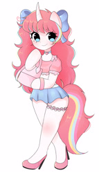 Size: 2207x3863 | Tagged: safe, artist:arwencuack, imported from derpibooru, oc, oc only, oc:nekonin, alicorn, anthro, semi-anthro, anthro oc, arm hooves, clothes, commission, male, pink hair, simple background, skirt, solo, white background