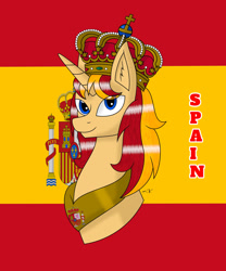 Size: 1280x1536 | Tagged: safe, artist:hiroultimate, imported from derpibooru, oc, pony, flag, nation ponies, ponified, solo, spain