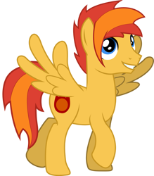 Size: 837x955 | Tagged: dead source, safe, artist:theshadowstone, imported from derpibooru, oc, oc only, oc:meteor spark, pegasus, pony, full body, grin, hooves, looking up, male, pegasus oc, raised hoof, show accurate, simple background, smiling, spread wings, stallion, tail, transparent background, trotting, two toned mane, two toned tail, vector, wings