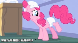 Size: 907x500 | Tagged: safe, artist:thor-disciple, imported from derpibooru, screencap, pinkie pie, earth pony, pony, baby cakes, season 2, caption, diaper, g4, image macro, multiple diapers, non-baby in diaper, text