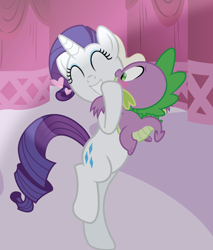 Size: 6000x7032 | Tagged: safe, artist:sugarcubecreationz, imported from derpibooru, rarity, spike, dragon, pony, unicorn, the crystal empire, absurd resolution, bipedal, blushing, female, hug, male, shipping, sparity, straight
