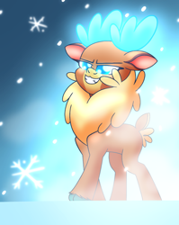 Size: 3060x3840 | Tagged: safe, artist:iceflower99, imported from derpibooru, deer, them's fightin' herds, community related, smiling, snow, velvet (tfh), video at source