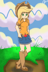 Size: 1280x1921 | Tagged: safe, artist:genericmlp, imported from derpibooru, applejack, human, clothes, hat, humanized, shirt, skirt, solo