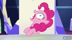 Size: 640x360 | Tagged: safe, imported from derpibooru, screencap, pinkie pie, earth pony, pony, party pooped, season 5, animated, cutie map, female, gif, gifs.com, laughing, mare, open mouth, open smile, shrunken pupils, smiling, solo, twilight's castle