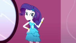 Size: 3410x1920 | Tagged: safe, imported from derpibooru, screencap, rarity, eqg summertime shorts, equestria girls, make up shake up, bare shoulders, bracelet, fall formal outfits, female, hairpin, high res, jewelry, mirror, sleeveless, smiling, solo