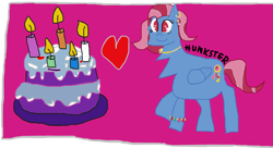 Size: 4831x2637 | Tagged: safe, artist:hunkster, imported from derpibooru, oc, oc:violight, pony, birthday cake, cake, female, food, heart, mare
