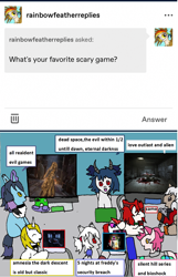 Size: 1175x1820 | Tagged: safe, artist:ask-luciavampire, imported from derpibooru, oc, demon, demon pony, pegasus, pony, undead, unicorn, vampire, vampony, werewolf, ask, ask ponys gamer club, tumblr, video game