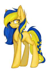 Size: 1719x2509 | Tagged: safe, artist:sofiasychak26, imported from derpibooru, oc, oc only, oc:ukraine, earth pony, pony, ear fluff, earth pony oc, female, full body, high res, hooves, mare, nation ponies, no pupils, simple background, smiling, solo, standing, tail, transparent background, two toned mane, two toned tail, ukraine