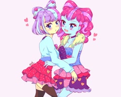 Size: 2048x1635 | Tagged: safe, artist:moh_mlp2, imported from derpibooru, kiwi lollipop, supernova zap, equestria girls, equestria girls series, sunset's backstage pass!, spoiler:eqg series (season 2), clothes, cute, duo, duo female, female, heart, k-lo, kiwinova, lesbian, looking at you, open mouth, postcrush, shipping, simple background, skirt, su-z