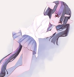 Size: 2041x2143 | Tagged: safe, artist:moh_mlp2, imported from derpibooru, twilight sparkle, anthro, unicorn, clothes, cute, female, horn, looking at you, looking back, looking back at you, looking over shoulder, mare, school uniform, skirt, solo, twiabetes, unicorn twilight