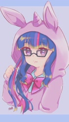 Size: 901x1601 | Tagged: safe, artist:moh_mlp2, imported from derpibooru, twilight sparkle, human, anime style, clothes, costume, cute, female, glasses, hoodie, horn, humanized, kigurumi, looking at you, solo, twiabetes