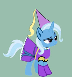 Size: 688x735 | Tagged: safe, artist:darlycatmake, imported from derpibooru, trixie, pony, unicorn, 1000 hours in ms paint, clothes, dress, dressup, female, gloves, hennin, jewelry, looking at you, mare, necklace, princess, princess costume, smiling, smiling at you, smirk, smug, smug smile, solo