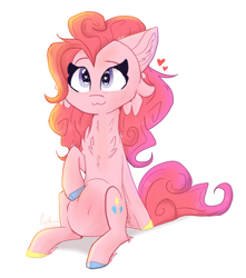 Size: 4128x4672 | Tagged: safe, artist:tizhonolulu, imported from derpibooru, pinkie pie, oc, earth pony, pony, blushing, cheek fluff, chest fluff, chubby, ear fluff, heart, simple background, solo, white background