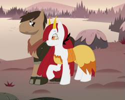 Size: 811x649 | Tagged: safe, imported from derpibooru, pony, clothes, dress, duo, forest, hekapoo, lake, marcapoo, marco diaz, ponified, star vs the forces of evil