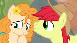 Size: 1280x720 | Tagged: safe, imported from derpibooru, screencap, bright mac, pear butter, earth pony, pony, season 7, the perfect pear, brightabetes, cute, duo, female, male, mare, pearabetes, shipping, stallion